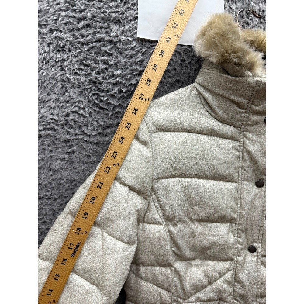Barbour Langstone Quilted Puffer Jacket Faux-Fur Collar Stone White Size 10 - Picture 13 of 14